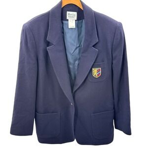 Vintage Barclay Square Wool Blazer 14 Navy Crest Gold Buttons Dark Academia